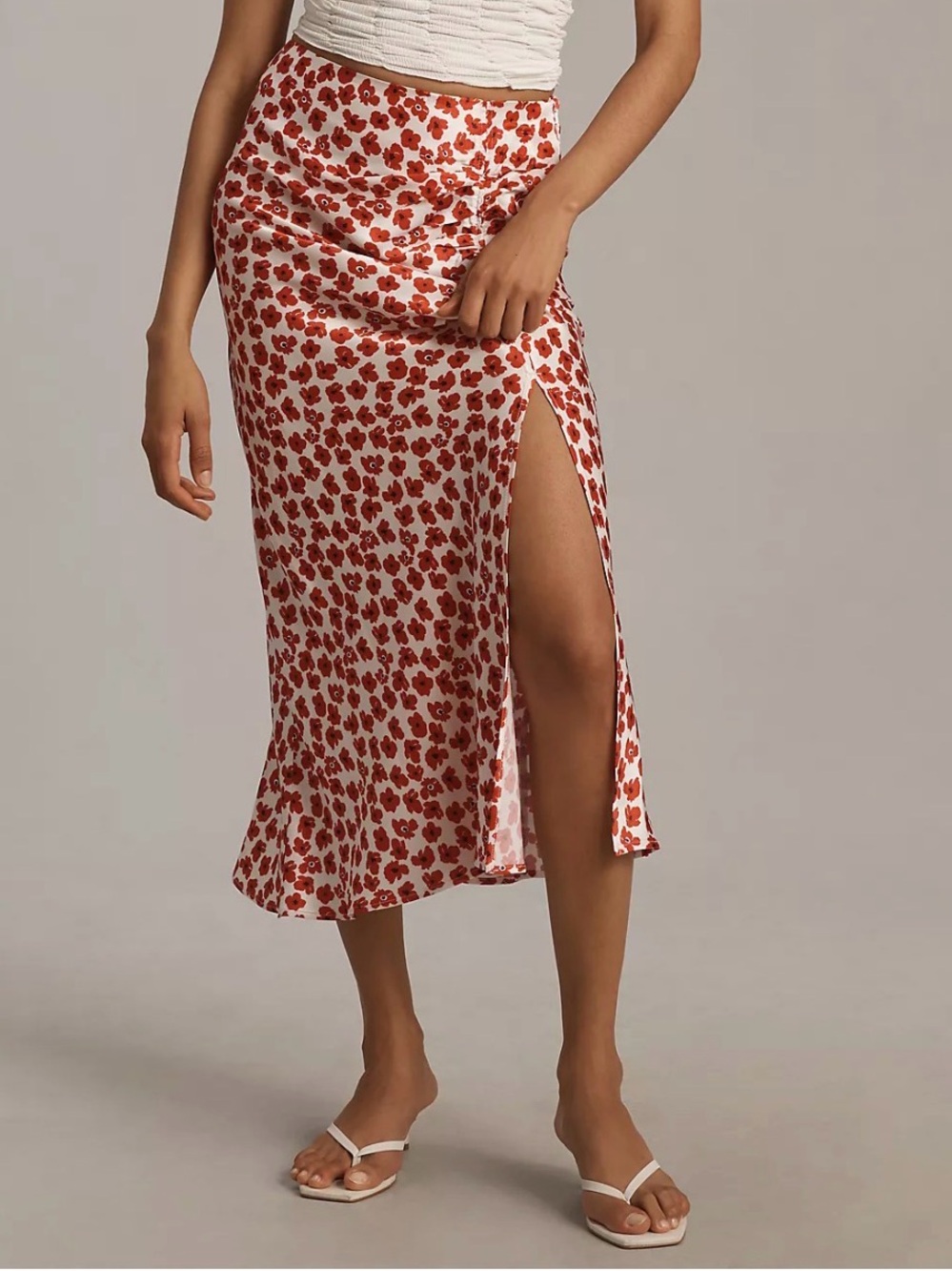 Anthropologie Mel Ruched Side-Slit Midi Skirt By Maeve Xtra Small NWT